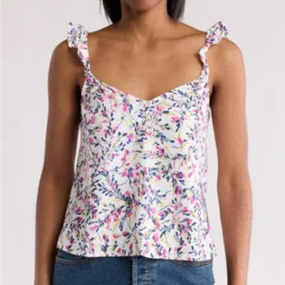 French Connection Breya Eltan Ruffle Tank Top Summer White Floral Large